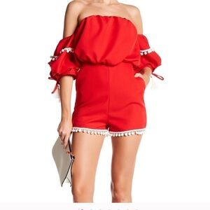 NWT Tea n Cup Red Off-Shoulder Romper Jumpsuit